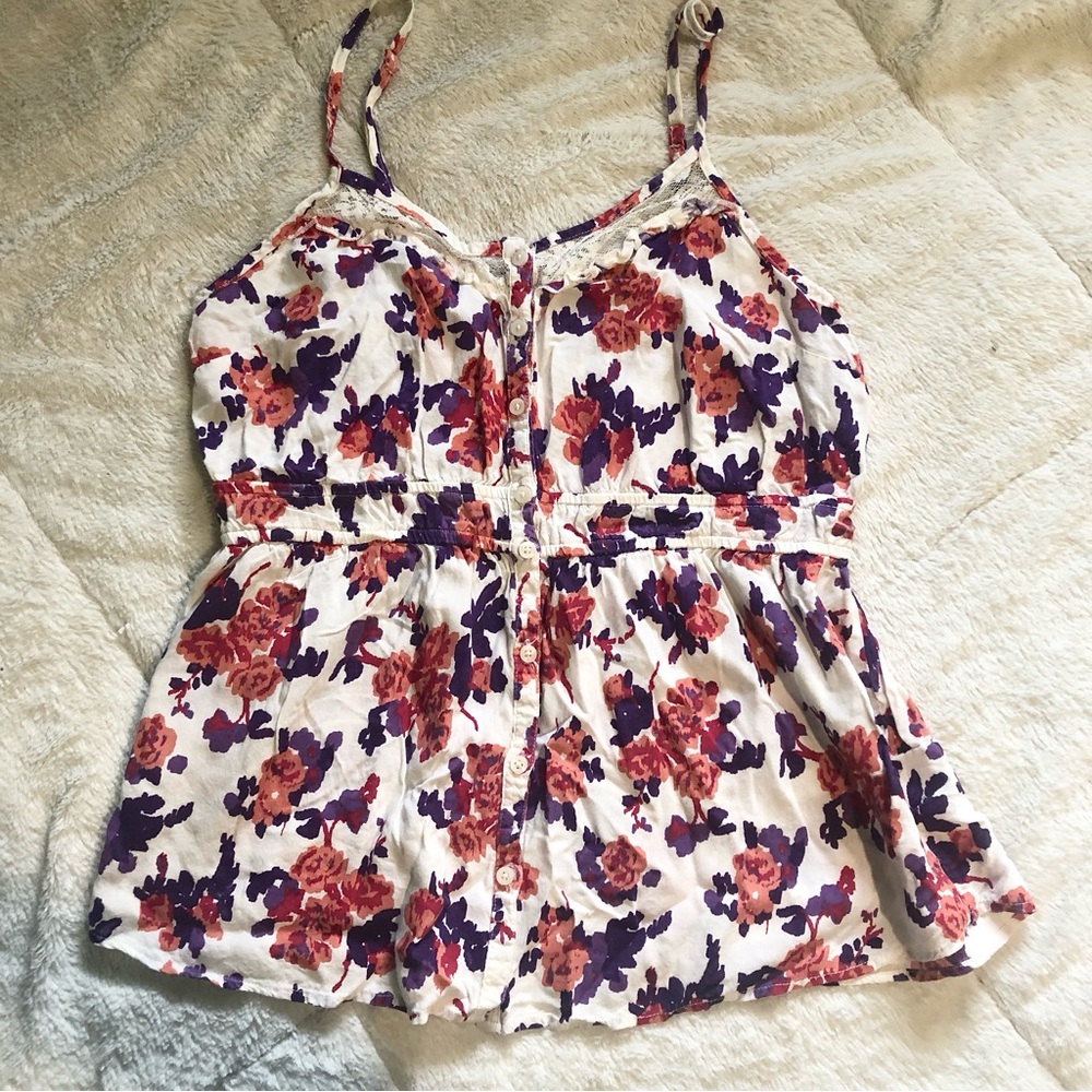 Decree Floral Button Up Lace Tank Top
